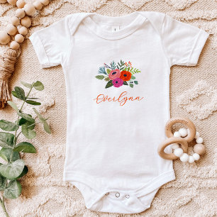 Body Para Bebê Bebê em Flor Nome de Bebê Floral Brilhante