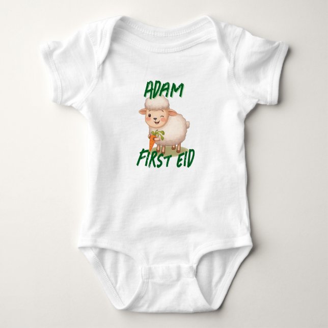 Body Para Bebê Bebê engraçado Primeiro Eid Adha nome de bebê engr (Frente)