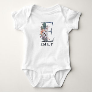 Body Para Bebê Bebê Floral Personalizado Nome Baby Initial E