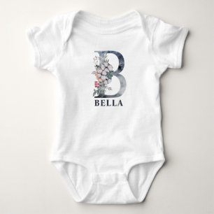 Body Para Bebê Bebê Floral Personalizado Nome Bebê Inicial B