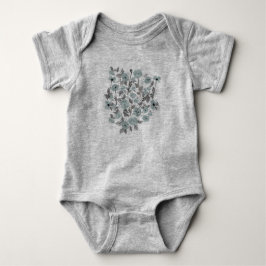Body Para Bebê Bebê Flores Cinza Azul Papoulas