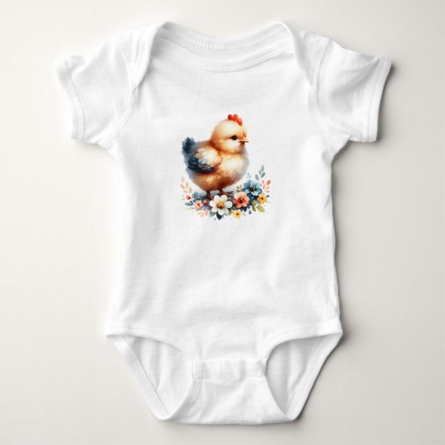 Body Para Bebê Bebê Frango Fofo com Flores (Frente)