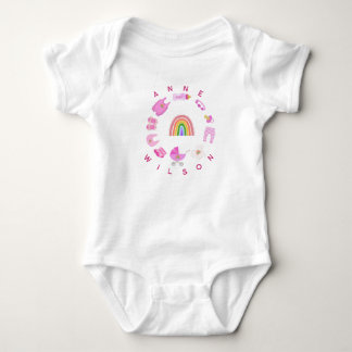 Body Para Bebê Bebê Garota Arco-Íris Cor-de-Rosa