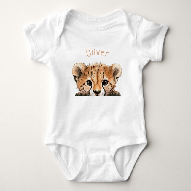 Body Para Bebê Bebê Guepardo Fofo Personalizado (Frente)
