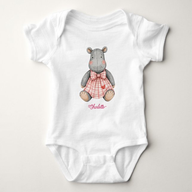 Body Para Bebê Bebê Hipopótamo Fofo em Vestido de Sol (Frente)
