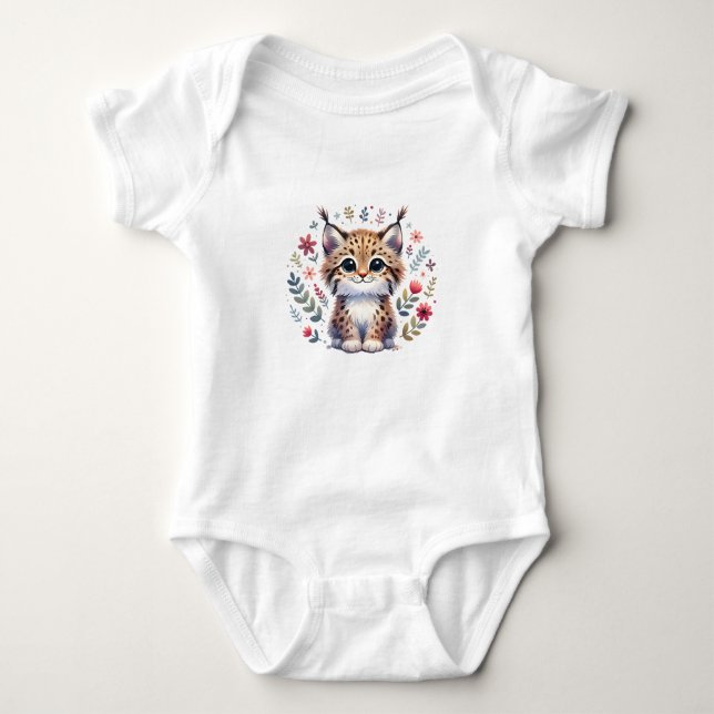 Body Para Bebê Bebê Lince Fofo com Flores (Frente)