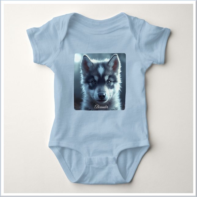 Body Para Bebê Bebê Lobo Adorável ao Luar (Criador carregado)