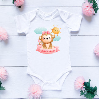Body Para Bebê Bebê macaco-branco, Arco rosa e blocos, personaliz