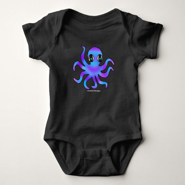 Body Para Bebê Bebê-macaco-octopus violeta azul (vívido) (Frente)