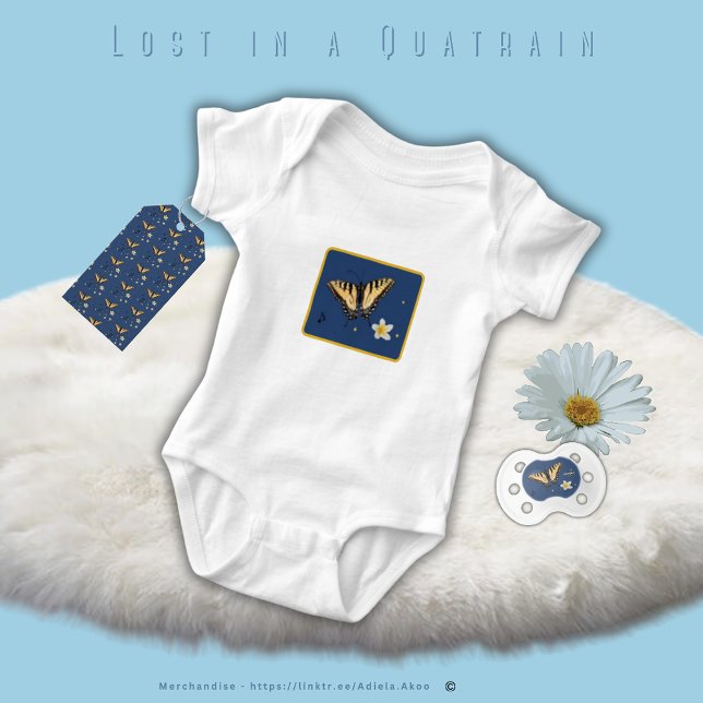Body Para Bebê Bebê-macaco - Perdido em Quatrain por Adiela Akoo (Lost in a Quatrain Baby Bodysuit, Pacifier & Gift Tag designed by Poet Adiela Akoo. Shop great buys!)