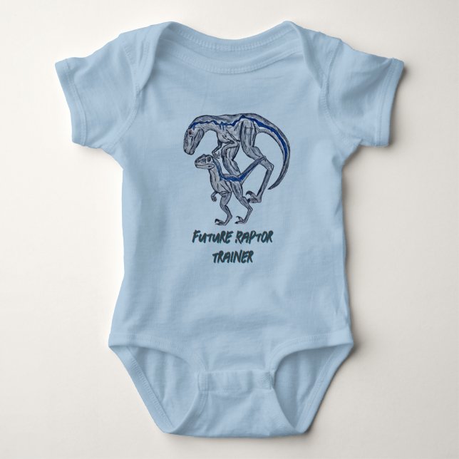 Body Para Bebê Bebê Menino Menina Azul Dinossauro Raptor Infantil (Frente)