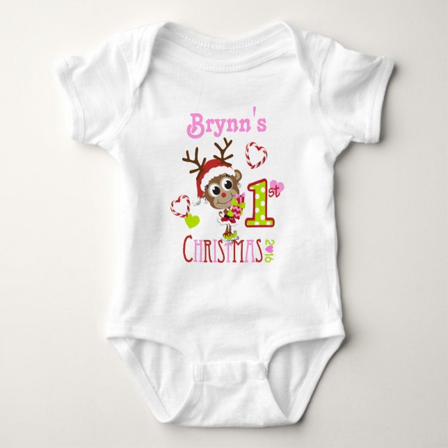 Body Para Bebê Bebé meu ø Bodysuit do macaco do Natal (Frente)