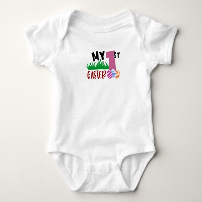Body Para Bebê Bebê, minha primeira Páscoa de macarrão (Frente)