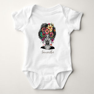 Body Para Bebê Bebê Mulher Afro Floral Elegante