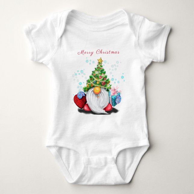Body Para Bebê Bebê Natal Gnomo com presente para você (Frente)
