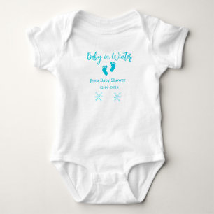 Body Para Bebê Bebê no inverno chá de fraldas pés de bebê azul fl