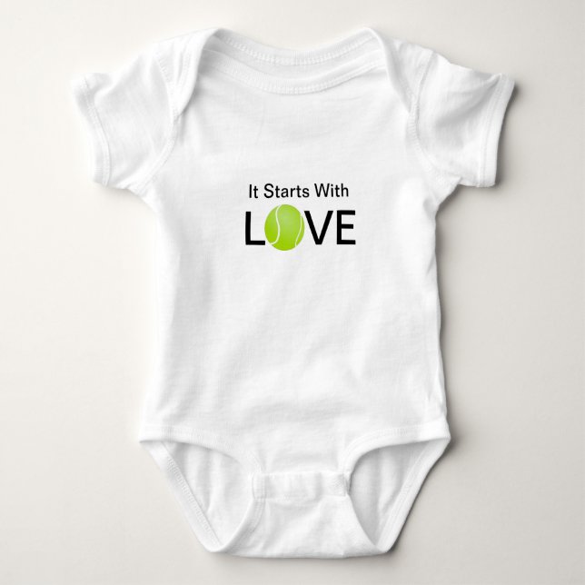 Body Para Bebê Bebê Onsie que do tênis começa com amor (Frente)