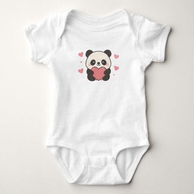 Body Para Bebê Bebê Panda Fofo Segurando Coração Estético (Frente)