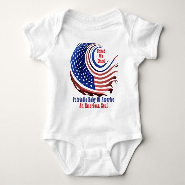 Body Para Bebê Bebê Patriótico Americano de Design Transparente (Frente)