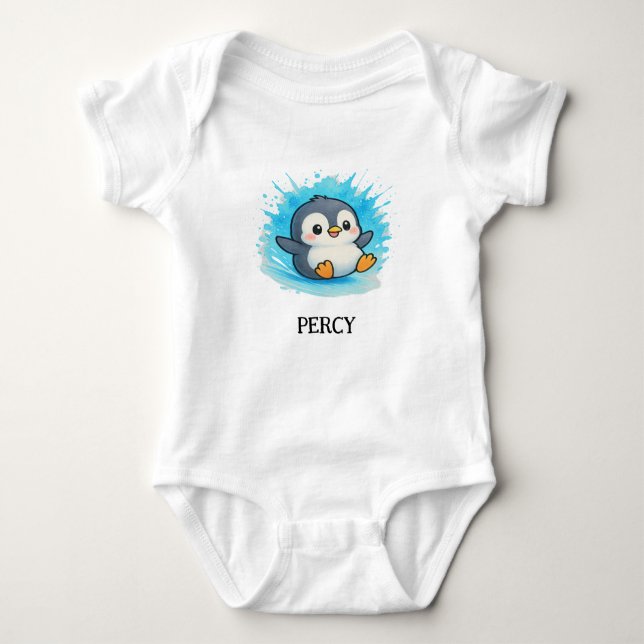 Body Para Bebê Bebê Personalizado - Enfarte de Nome Percy Penguin (Frente)