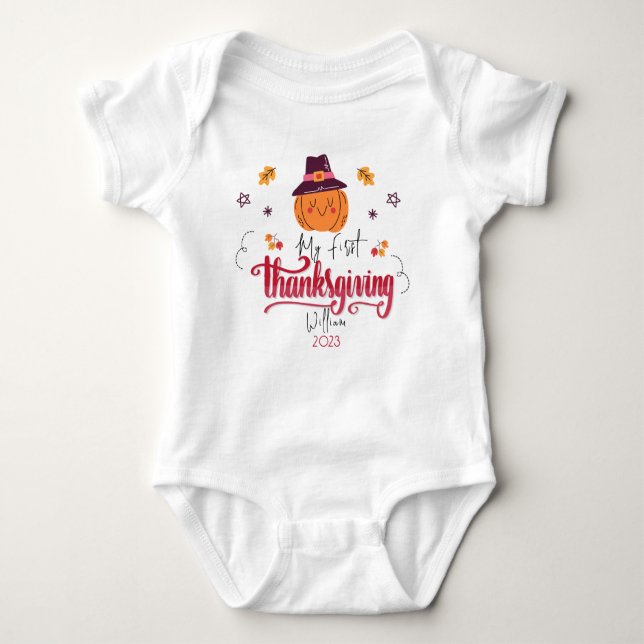 Body Para Bebê Bebê Personalizado Pumpkin Primeiro Dia de Ação de (Frente)
