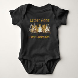 Body Para Bebê Bebe Primeiro Natal Árvores Douradas Cute Veado Pr