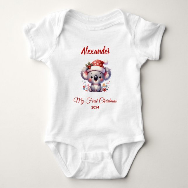 Body Para Bebê Bebê primeiro Natal bonitinho Koala Bear personali (Frente)