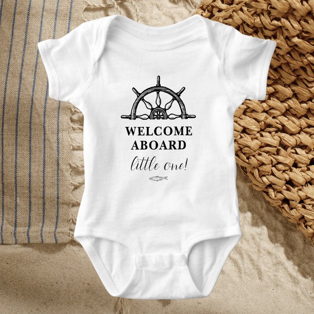 Body Para Bebê Bebê recém-nascido com tema náutico (Nautical themed Newborn Baby Baby Bodysuit, "Welcome aboard little one!" with ship wheel graphic)