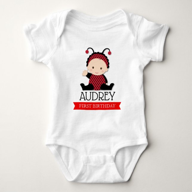 Body Para Bebê Bebê Red Ladybug Primeiro Chá de fraldas de aniver (Frente)