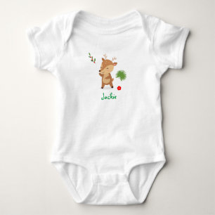 Body Para Bebê Bebê Reindeer de Natal com Flores e Holly