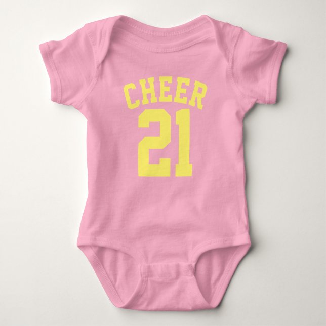 Body Para Bebê Bebê rosa e amarelo | Design de Sports Jersey (Frente)
