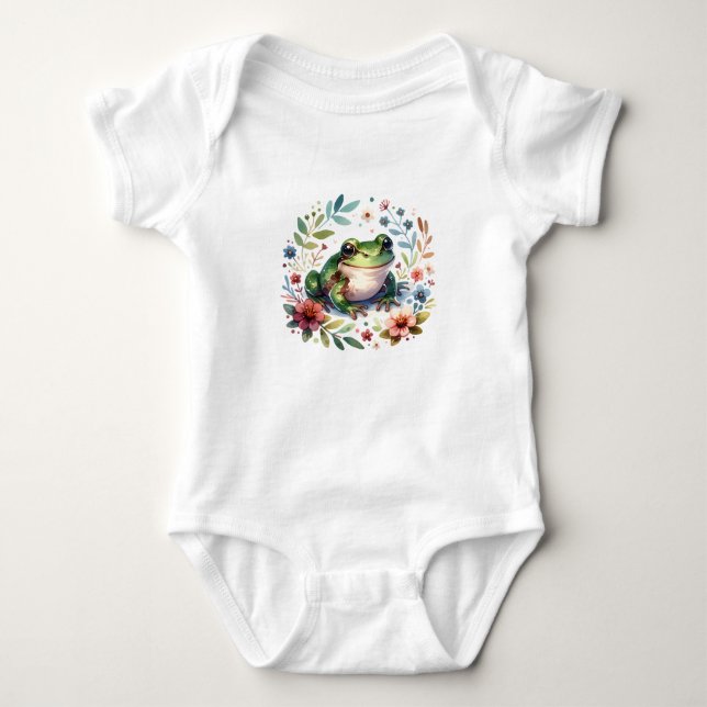 Body Para Bebê Bebê Sapo Fofo com Flores (Frente)