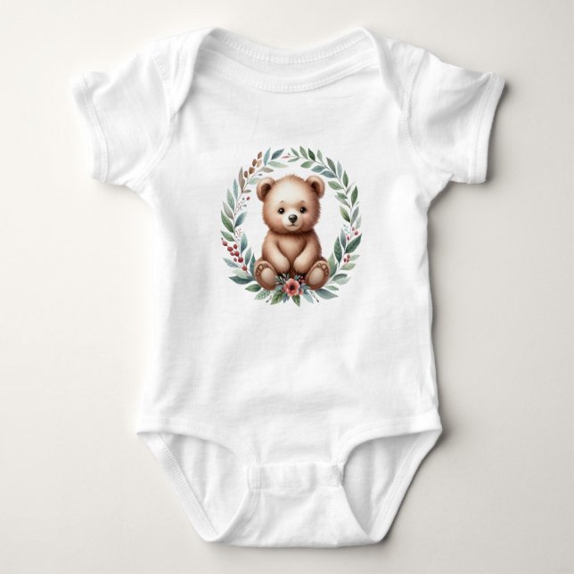 Body Para Bebê Bebê Urso em Wreath Bebê Bodyfato (Frente)