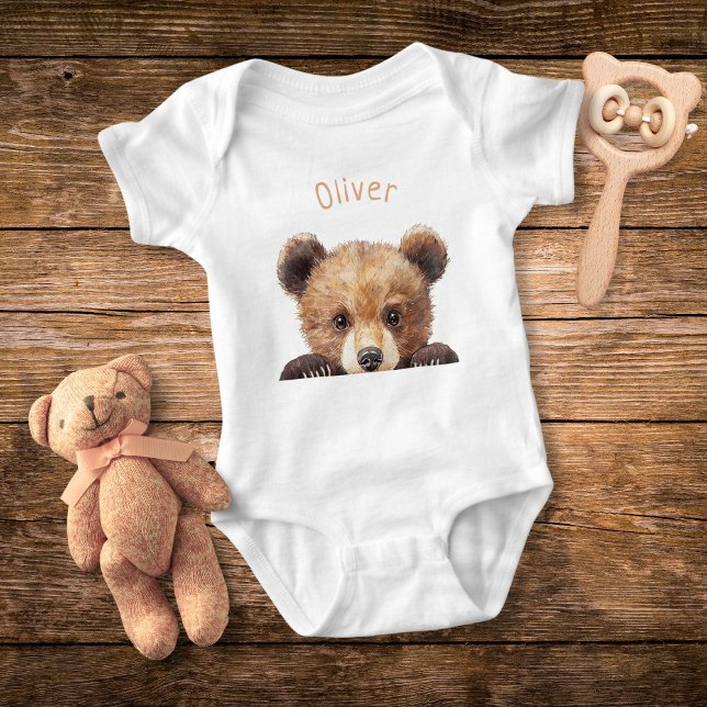 Body Para Bebê Bebê Urso Personalizado Aquarela Fofa (Criador carregado)