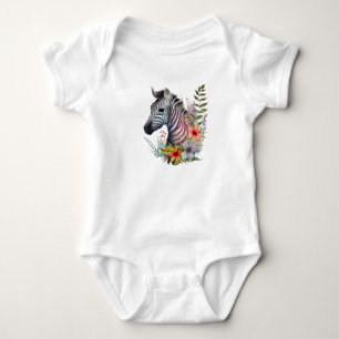 Body Para Bebê Bebê Zebra Bonito com Flores