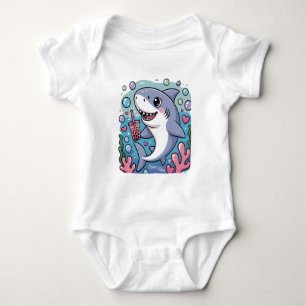 Body Para Bebê Bebendo de tubarão-kawaii-cute Boba Tea Ocean Vibe