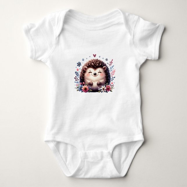Body Para Bebê Bebêouriço-Cacheiro Fofo com Flores (Frente)