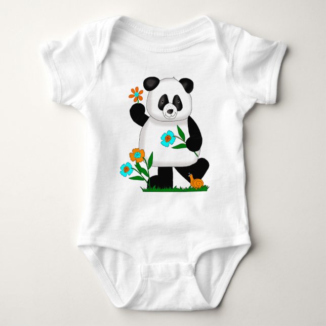 Body Para Bebê Bebês Crianças Panda Com Flores 2 (Frente)