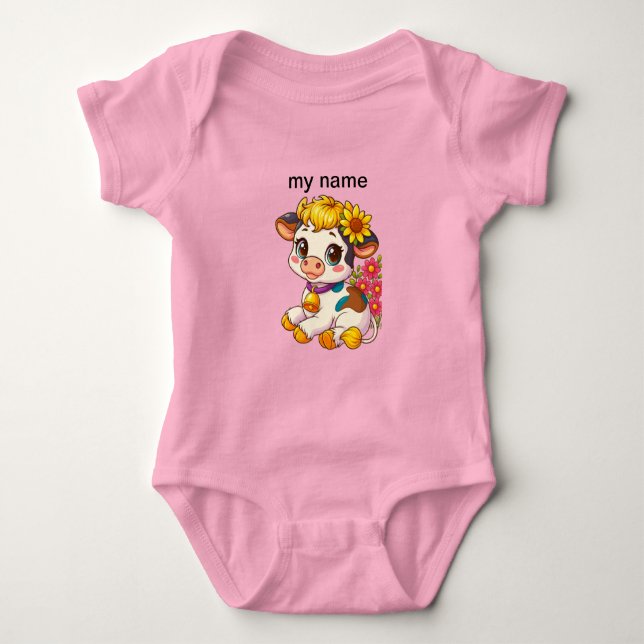Body Para Bebê Bebês Fofos Vaca com Flores Lenço de Borracha (Frente)