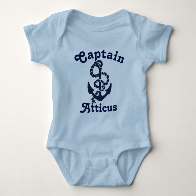 Body Para Bebê Bebês Personalizados Nome Marinho Azul Capitão Náu (Frente)