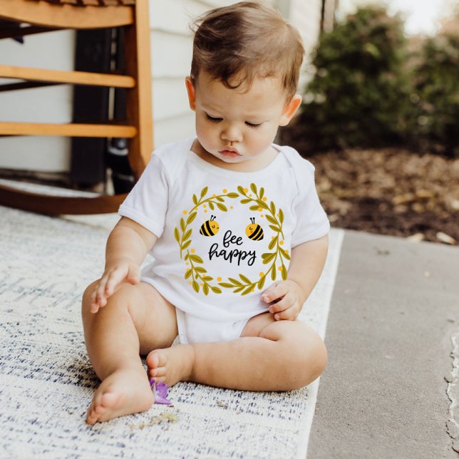 Body Para Bebê Bee Happy Honey Bee Yellow Stars | Bebê-macarrão (Criador carregado)