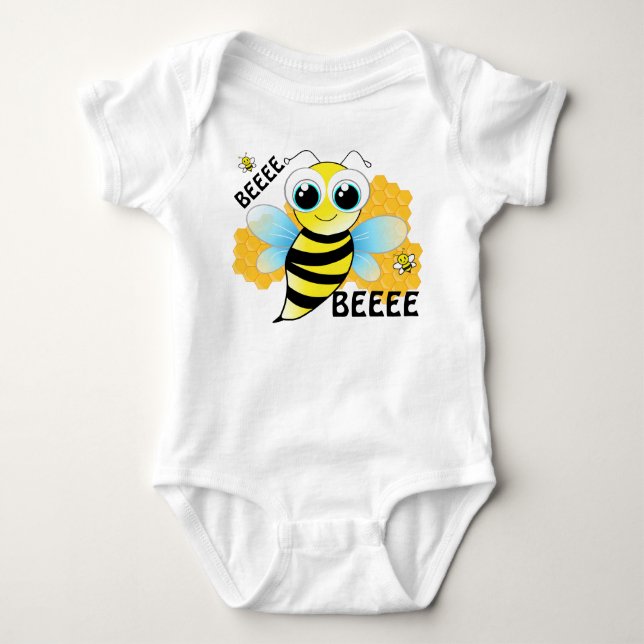 Body Para Bebê BEEEES & Colmeia Macacão Bebê Azul e Amarelo (Frente)