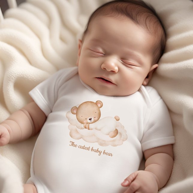 Body Para Bebê Beige-Beige-Beige Nome do Urso-Bebê Neutro (Cute Beige Baby Bear Name Neutral Newborn Baby Bodysuit)