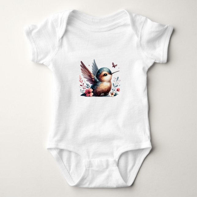 Body Para Bebê Beija-flor Floral Adorável (Frente)