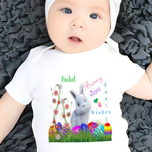 Body Para Bebê Beijos de Coelho Desejos de Páscoa Nome do Bebê Pe