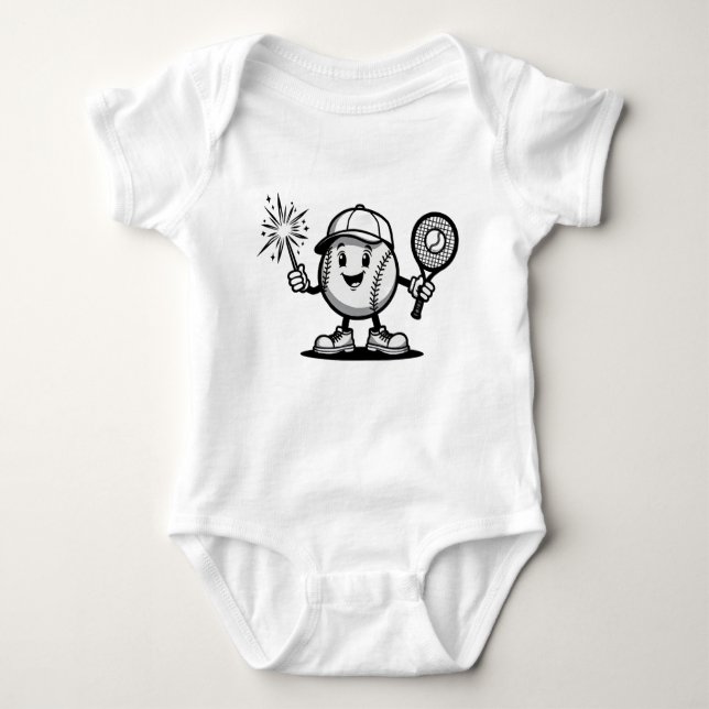 Body Para Bebê Beisebol Feliz com Sparkler e Racket (Frente)
