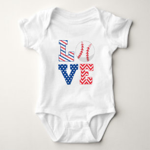 Body Para Bebê Beisebol Vermelho Branco e Azul