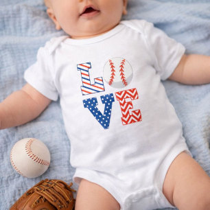 Body Para Bebê Beisebol Vermelho Branco e Azul