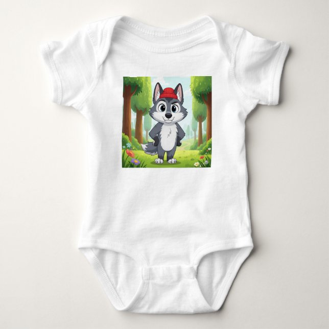 Body Para Bebê "Bela Cartoon Wolf Baby Body,Fato de Cartoon - Cam (Frente)