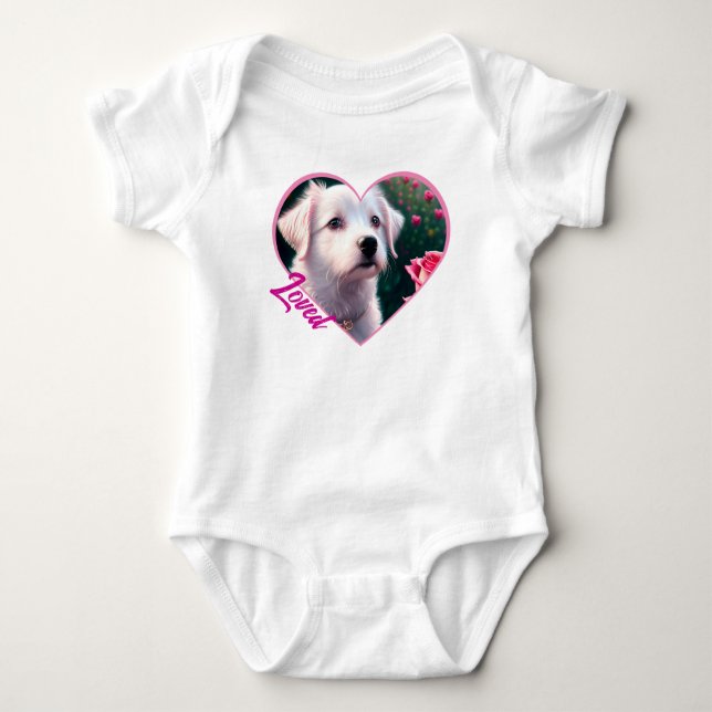 Body Para Bebê Bela Coleção De Cão E Rosa (Frente)